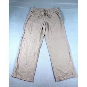 EST 1946 Linen Blend Pants Womens 14/16W Taupe Elastic Waist Drawstring Resort
